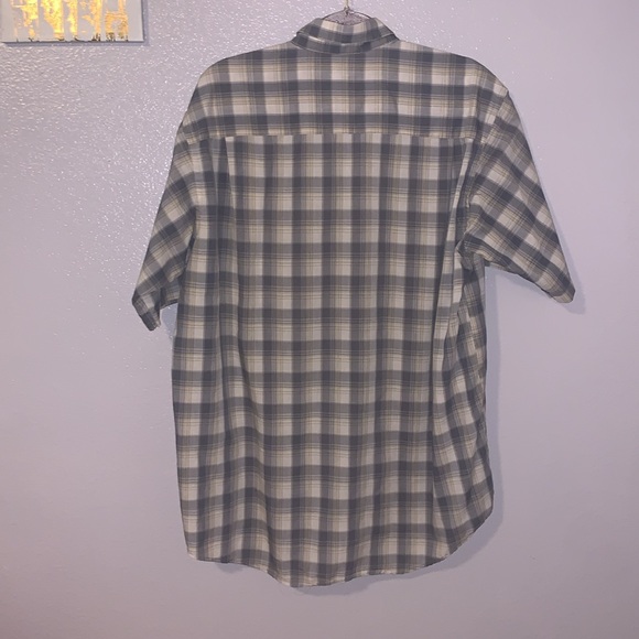 Weekends Only Outdoor Beige Gray Plaid Short Sleeve Button Down Shirt - Picture 4 of 6